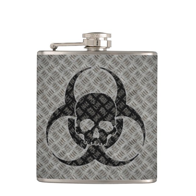 Bio hazard Symbol and Skull on Steel Flask (Front)
