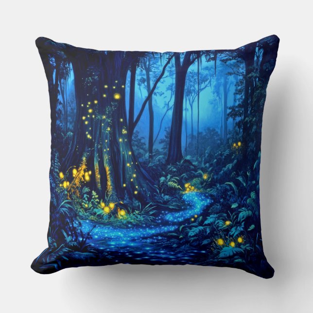 Bio Luminescent Forests Throw Pillow (Front)