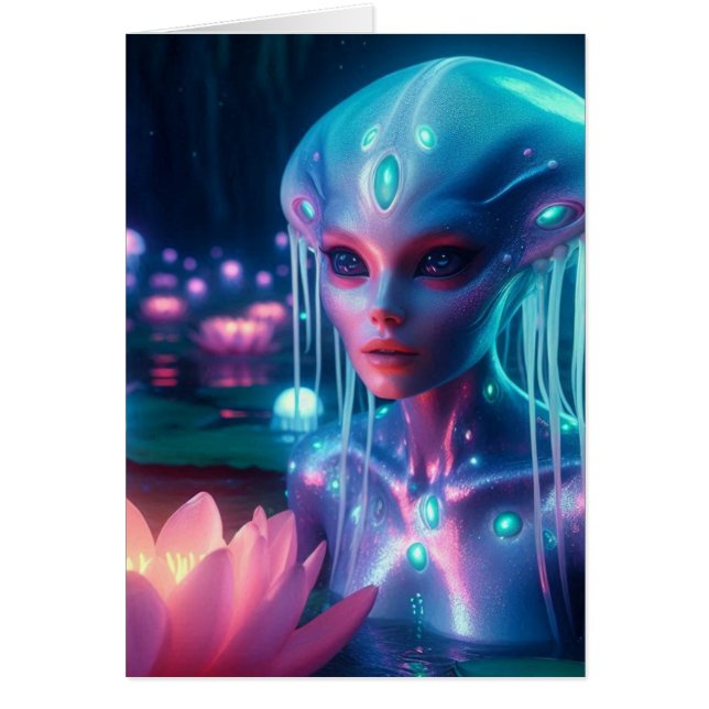 bio-luminescent Swimming Alien All Occassions Cards (Front)