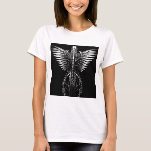 bio mechanical female spine with angel wings T_Shirt