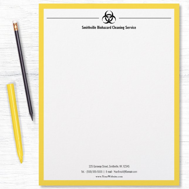 Biohazard Industry - Black with yellow border Letterhead (Biohazard Industry - Black with yellow border Letterhead by Office Accessories Shop)