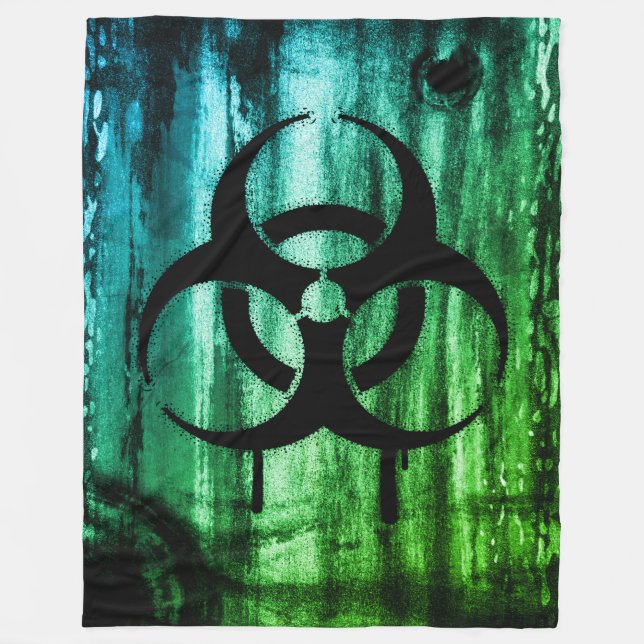Biohazard Symbol Black Spraypaint Stencil Green Fleece Blanket (Front)
