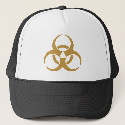 biohazard symbol gold trucker hat