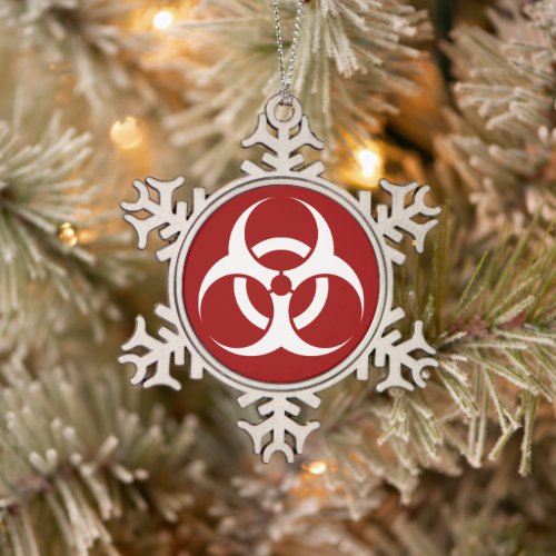 Biohazard Symbol  Snowflake Pewter Christmas Ornament