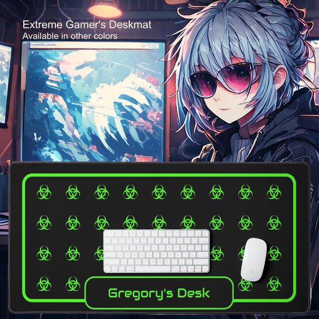 Biohazard Symbols - Green on a Black Background Desk Mat (Biohazard Symbols - Green on a Black Background Desk Mat by Office Accessories Shop)