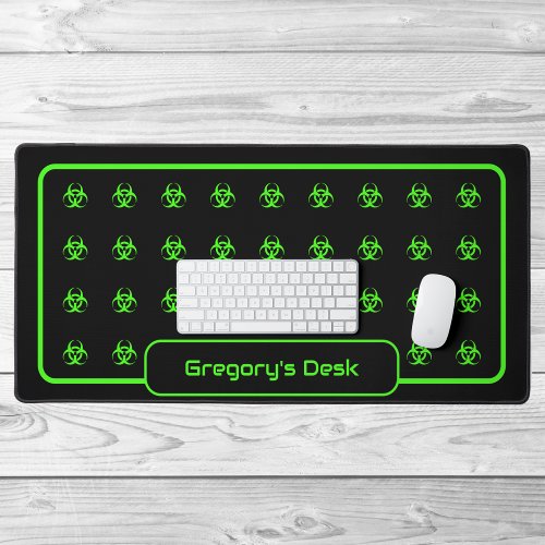Biohazard Symbols _ Green on a Black Background Desk Mat
