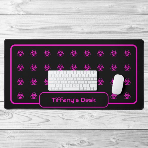 Biohazard Symbols _ Hot Pink on a Black Background Desk Mat