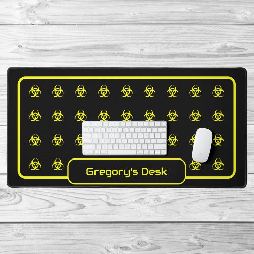 Biohazard Symbols _ Yellow on a Black Background Desk Mat