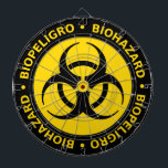 Biohazard Warning Dart Board<br><div class="desc">Biohazard - Biopeligro - biohazard warning sign dart board in black and yellow.</div>
