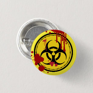 Biohazard Warning Symbol Bloody Zombie Button