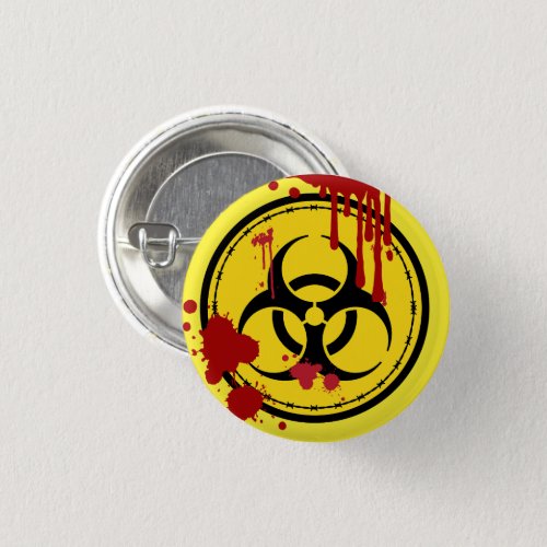 Biohazard Warning Symbol Bloody Zombie Button