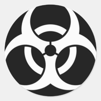 biohazard white on black classic round sticker