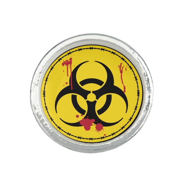 Biohazard Yellow Bloody Warning Symbol Ring (Front)