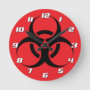 Biological Biohazard Symbol black on red Numbers Round Clock