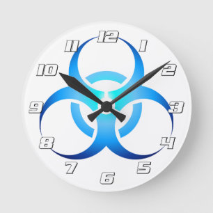 Biological Biohazard Symbol blue with Numbers Round Clock