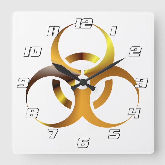 Biological Biohazard Symbol gold with Numbers Square Wall Clock (Front)