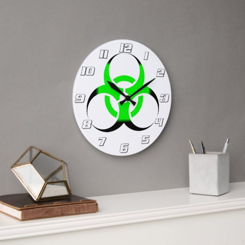 Biological Biohazard Symbol green and black Large Clock