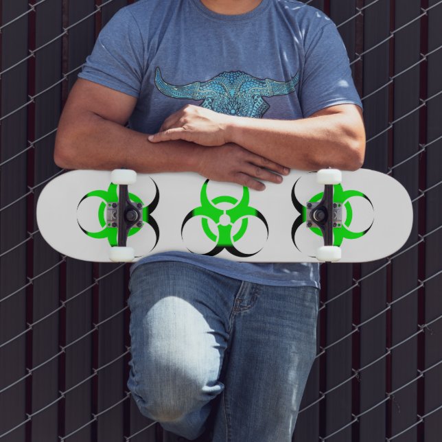 Biological Biohazard Symbol green and black Skateboard (Outdoor 3)