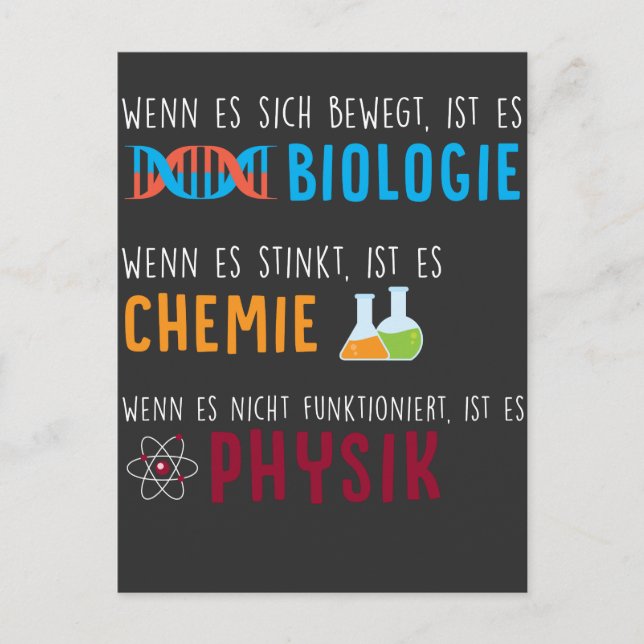Biologie Chemie Physik Wissenschaft Humor Postcard (Front)