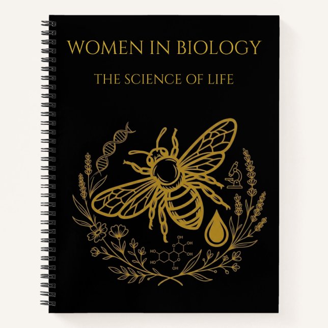 Biology Bee & Golden DNA Spiral Notebook (Front)