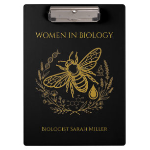 Biology Bee & Golden DNA Spiral Notebook Clipboard