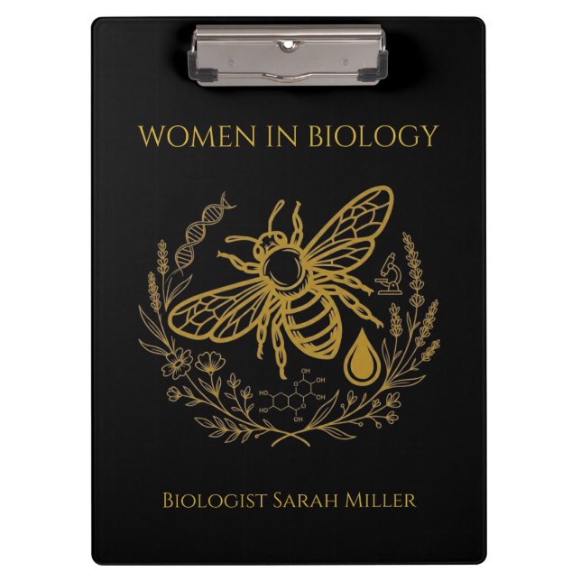Biology Bee & Golden DNA Spiral Notebook Clipboard (Front)