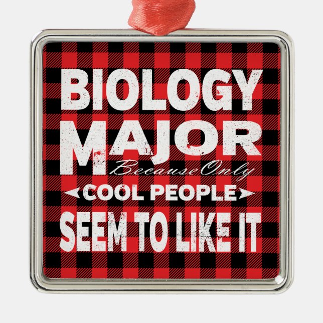 Biology College Major Student Red Plaid Metal Ornament (Front)