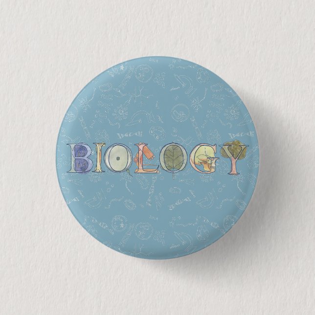Biology diagram and typography blue button (Front)