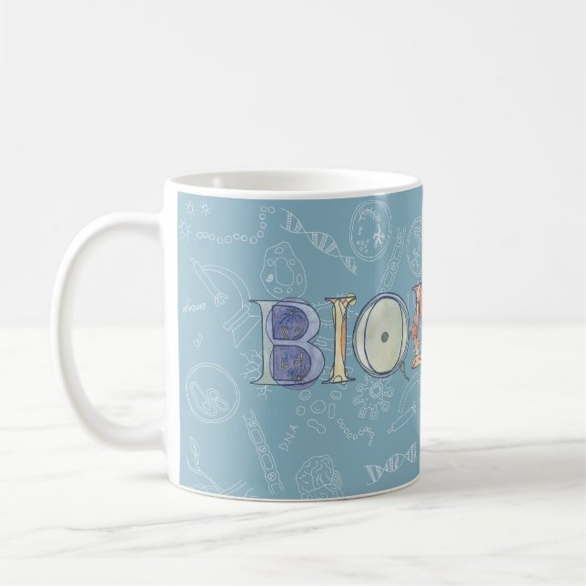 Biology diagram and typography blue coffee mug (Left)