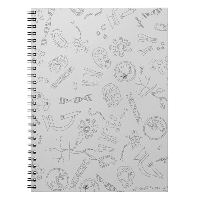 Biology diagram pattern black grey notebook (Front)