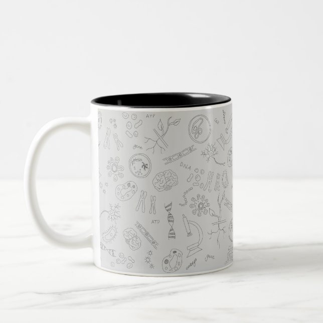 Biology diagram pattern black grey Two-Tone coffee mug (Left)