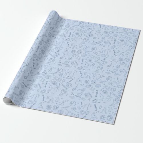 Biology diagrams design blue on blue wrapping paper