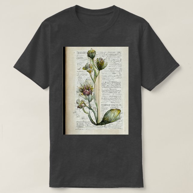 Biology Floral flowers in book unique detailed pri T-Shirt (Design Front)