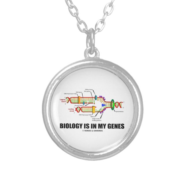 Biology Is In My Genes (DNA Replication) Silver Plated Necklace (Front)