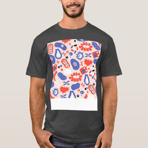 Biology pattern with microbes and bacteria cells T_Shirt