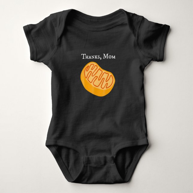 biology t , mitochondria , thanks, mom, science. baby bodysuit (Front)