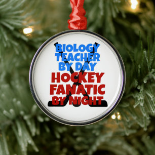 Biology Teacher Loves Hockey Metal Ornament
