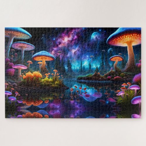 Bioluminescent Alien Mushrooms on A Distant Planet Jigsaw Puzzle