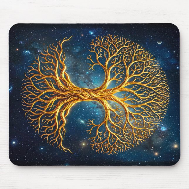 Bioluminescent Blue Cosmic Tree Of Life Mystic Mouse Pad (Front)