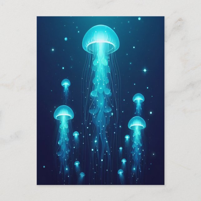 Bioluminescent Blue Jellyfish Sea Jellies Ocean Postcard (Front)