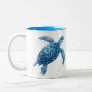 Bioluminescent Blue Sea Turtle Two-Tone Coffee Mug