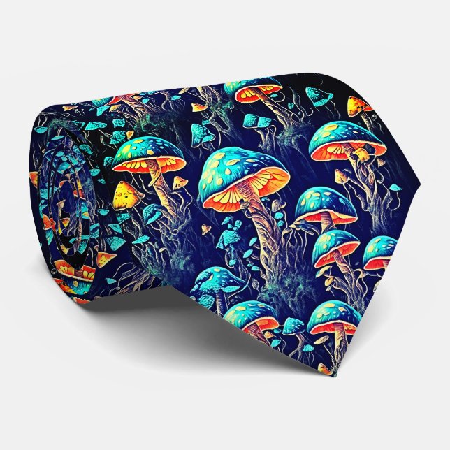 Bioluminescent Elegance - Retro Art  Neck Tie (Rolled)