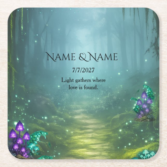 Bioluminescent Elegance Wedding Collection Square Paper Coaster (Front)
