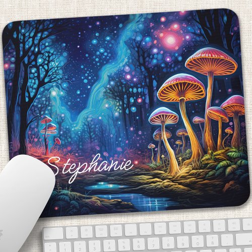 Bioluminescent Glowing Forest Mushroom Mouse Pad