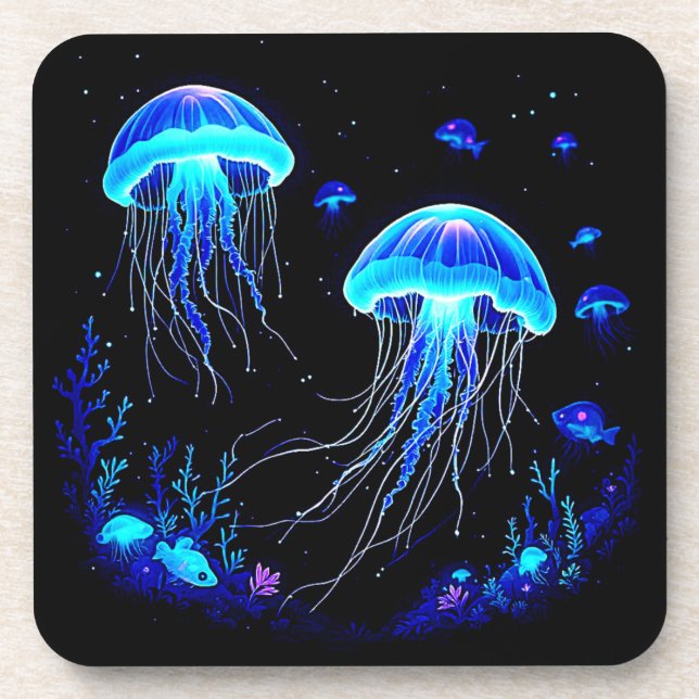 Bioluminescent Jellyfish Dream Beverage Coaster (Front)