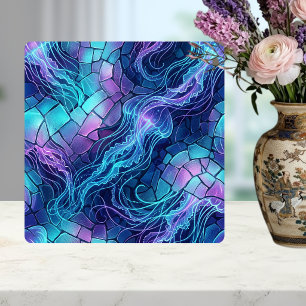 Bioluminescent Jellyfish Mosaic Blue Purple Ceramic Tile