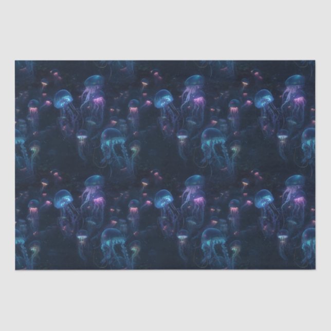 Bioluminescent Jellyfish Ocean Repeating Pattern Tissue Paper (Front)