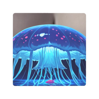 Bioluminescent Jellyfish Sanctuary – Glowing Ocean Metal Print