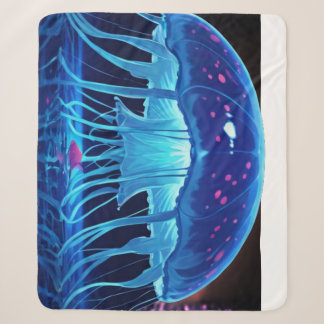 Bioluminescent Jellyfish Sanctuary – Glowing Ocean Sherpa Blanket