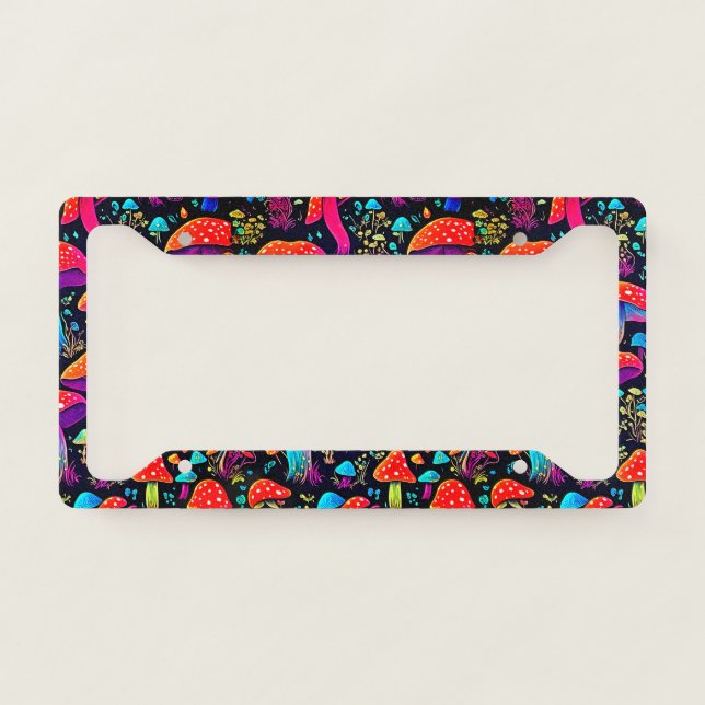 Bioluminescent Magic - Neon Mushroom License Plate Frame (Front)